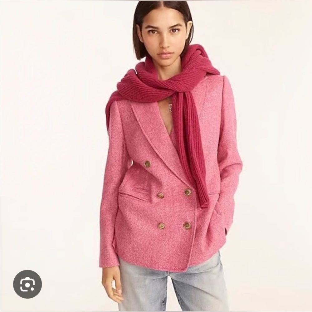 J.Crew Bristol Blazer Pink Herringbone Wool Jacket Double Breasted Size 2